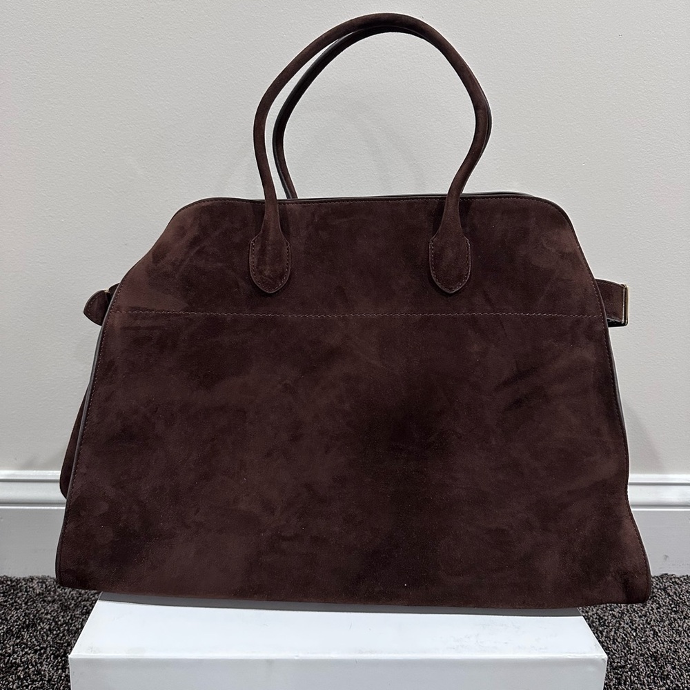 The Row Soft Margaux 17 Brown Suede Leather Top Handle Bag